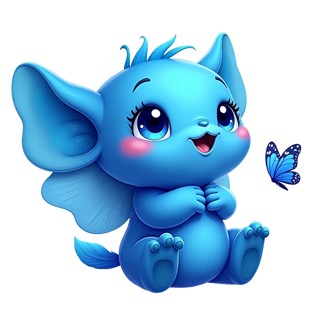 Adorable Blue Elephant with Butterfly